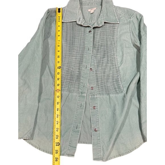 J. Jill green light pleated corduroy button down shirt 1X | M1 - Picture 3 of 5
